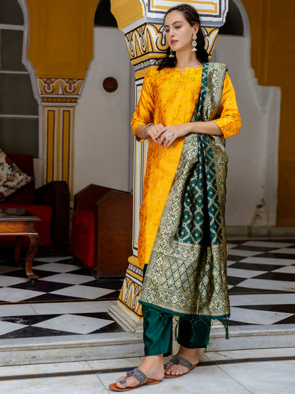 Kanishka Cotton Silk Jacquard Kurta Pant & Banarasi Dupatta Set – Elegant Party Wear Outfit - FitVibe Fashion