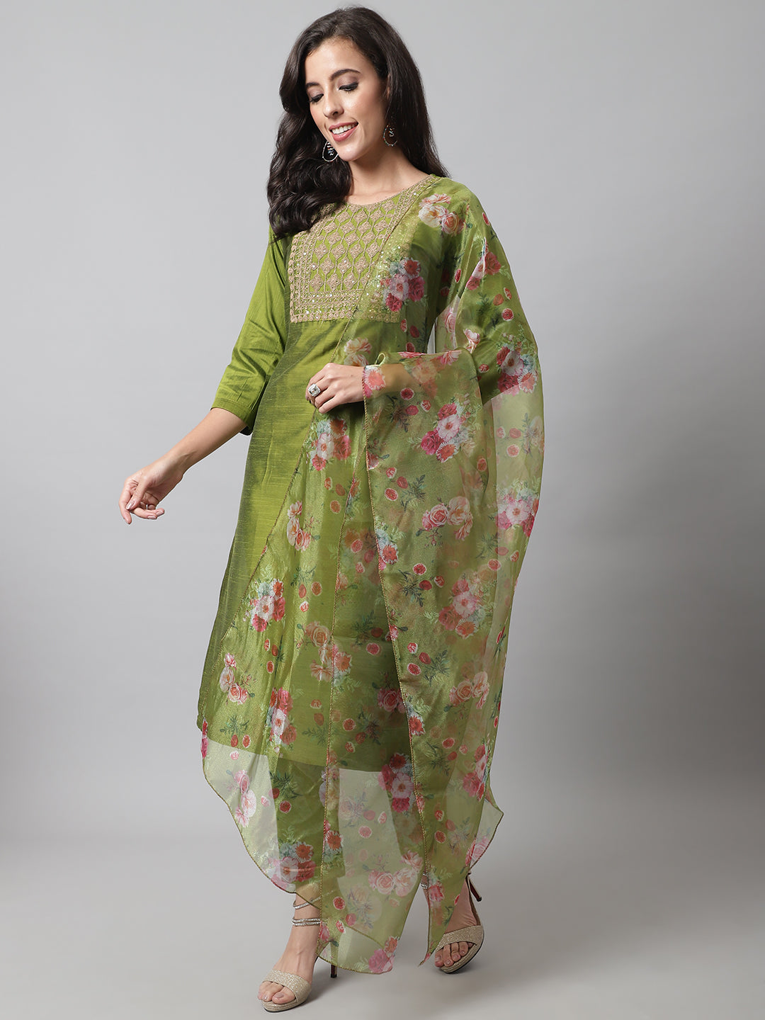 Women Kurta and Trousers Pant Set Silk Blend - FitVibe Fashion