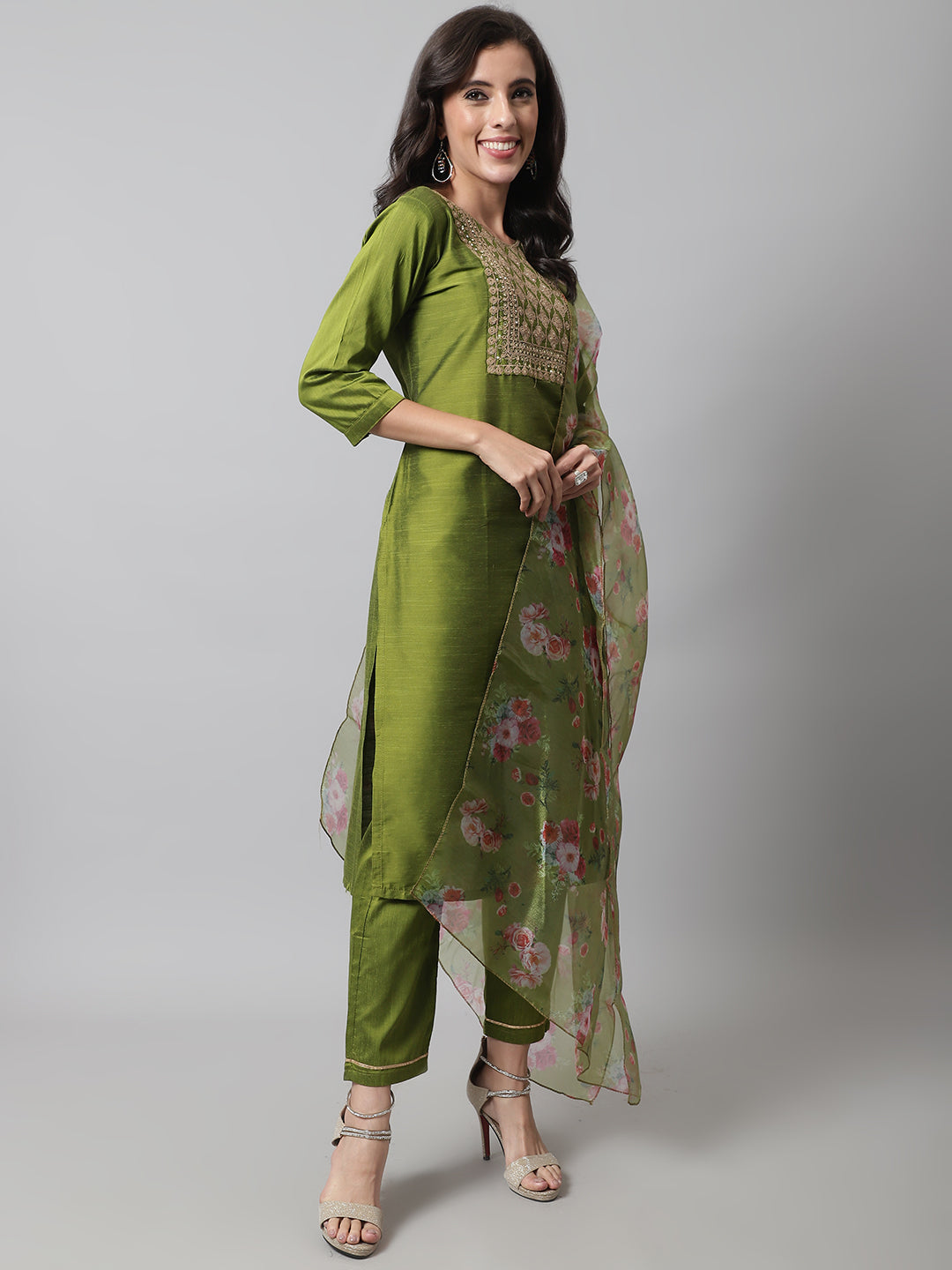 Women Kurta and Trousers Pant Set Silk Blend - FitVibe Fashion