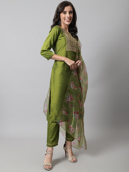 Women Kurta and Trousers Pant Set Silk Blend - FitVibe Fashion
