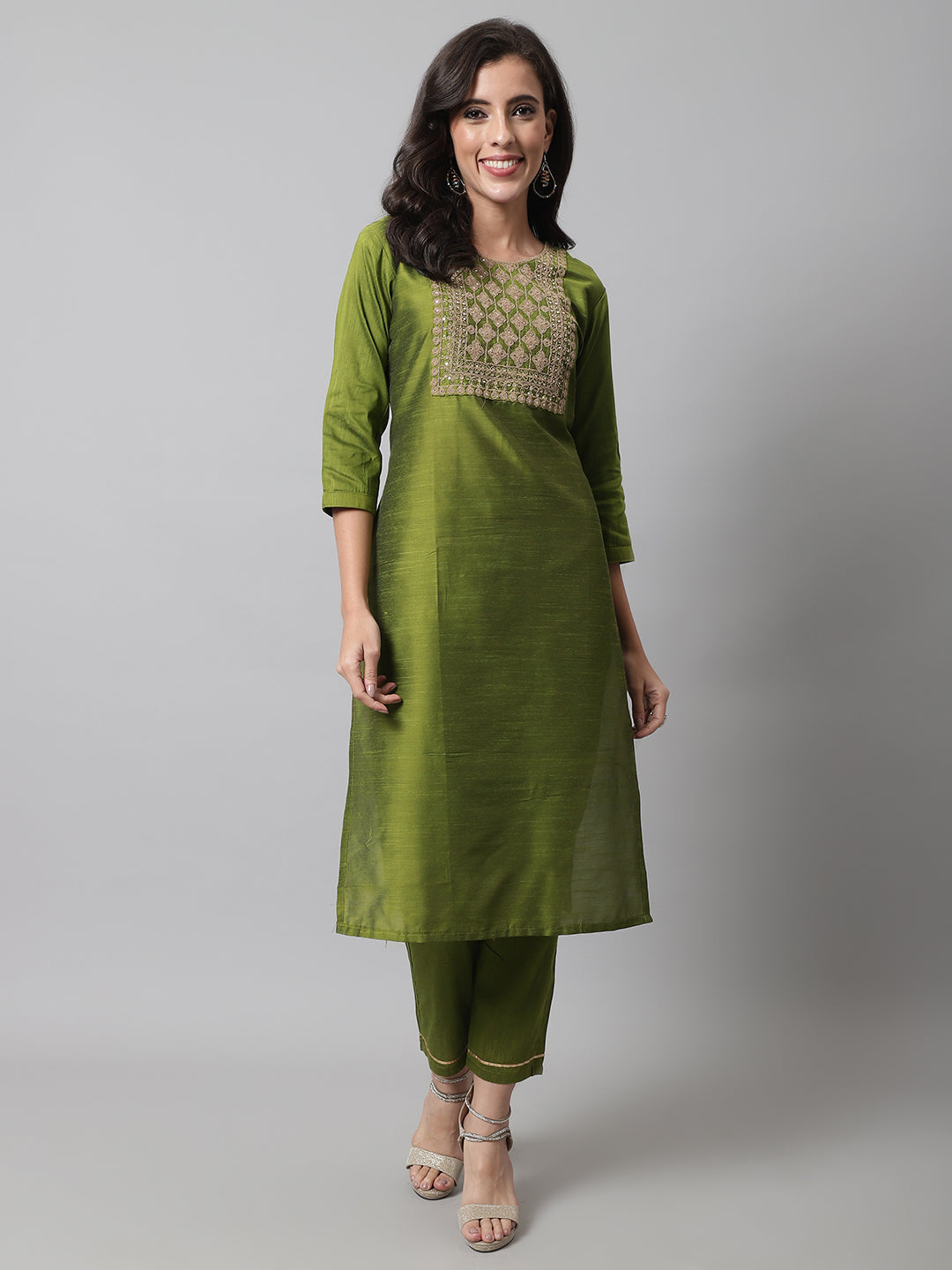 Women Kurta and Trousers Pant Set Silk Blend - FitVibe Fashion
