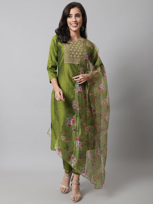 Women Kurta and Trousers Pant Set Silk Blend - FitVibe Fashion
