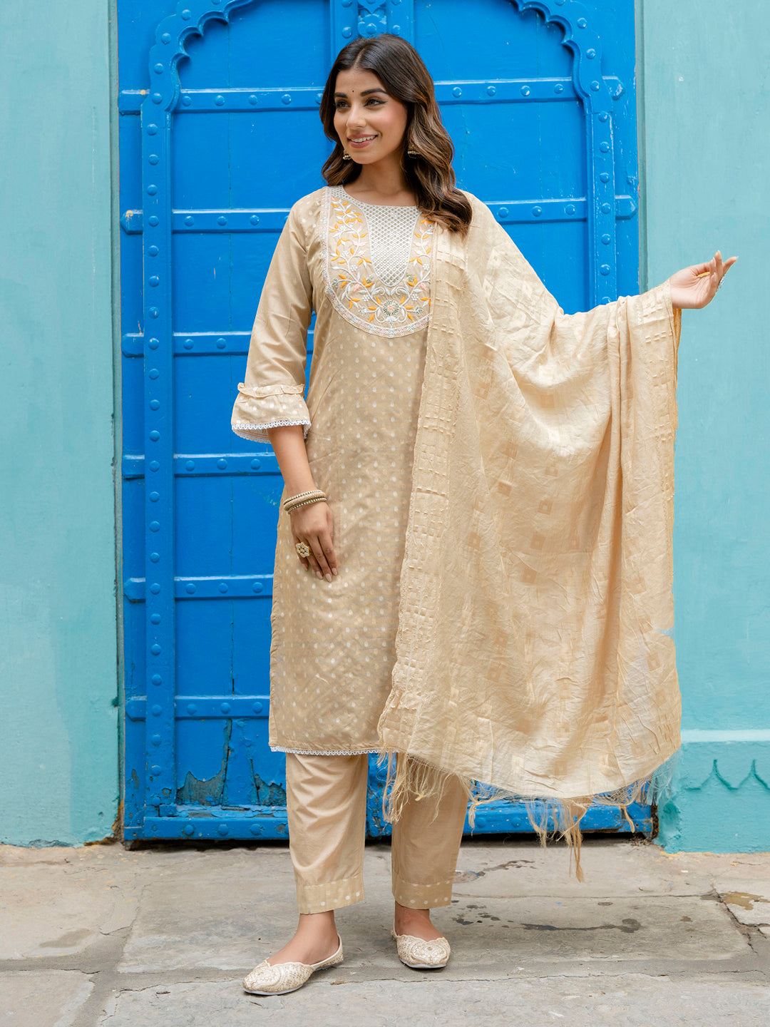 Varnika Chanderi Silk Kurta Set: Coding Embroidery, Party Wear Elegance - FitVibe Fashion