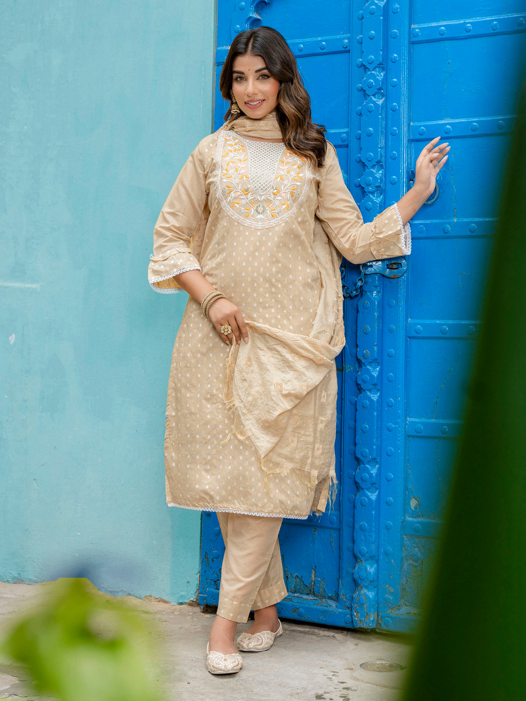 Varnika Chanderi Silk Kurta Set: Coding Embroidery, Party Wear Elegance - FitVibe Fashion