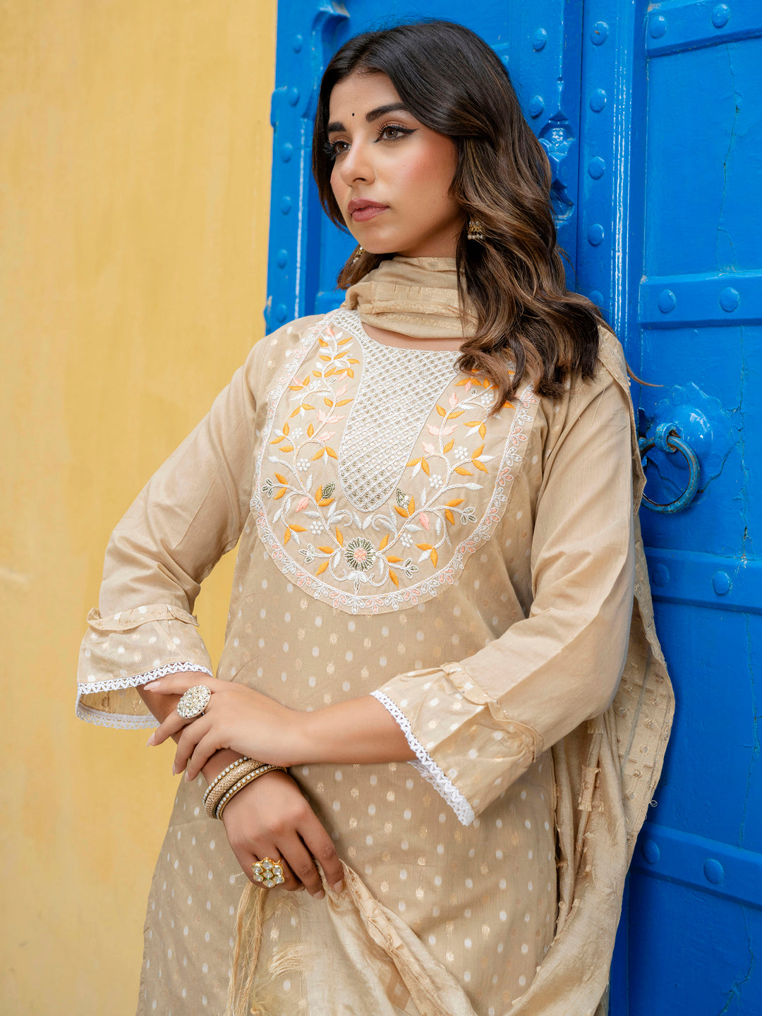 Varnika Chanderi Silk Kurta Set: Coding Embroidery, Party Wear Elegance - FitVibe Fashion
