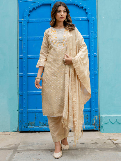Varnika Chanderi Silk Kurta Set: Coding Embroidery, Party Wear Elegance - FitVibe Fashion