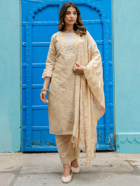 Varnika Chanderi Silk Kurta Set: Coding Embroidery, Party Wear Elegance - FitVibe Fashion