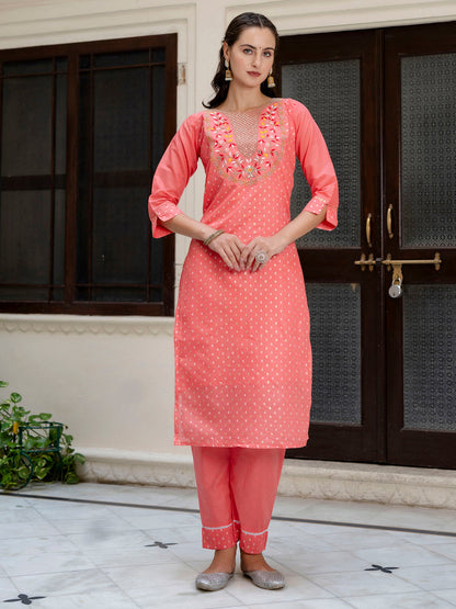 Varnika Chanderi Silk Kurta Set: Coding Embroidery, Party Wear Elegance - FitVibe Fashion