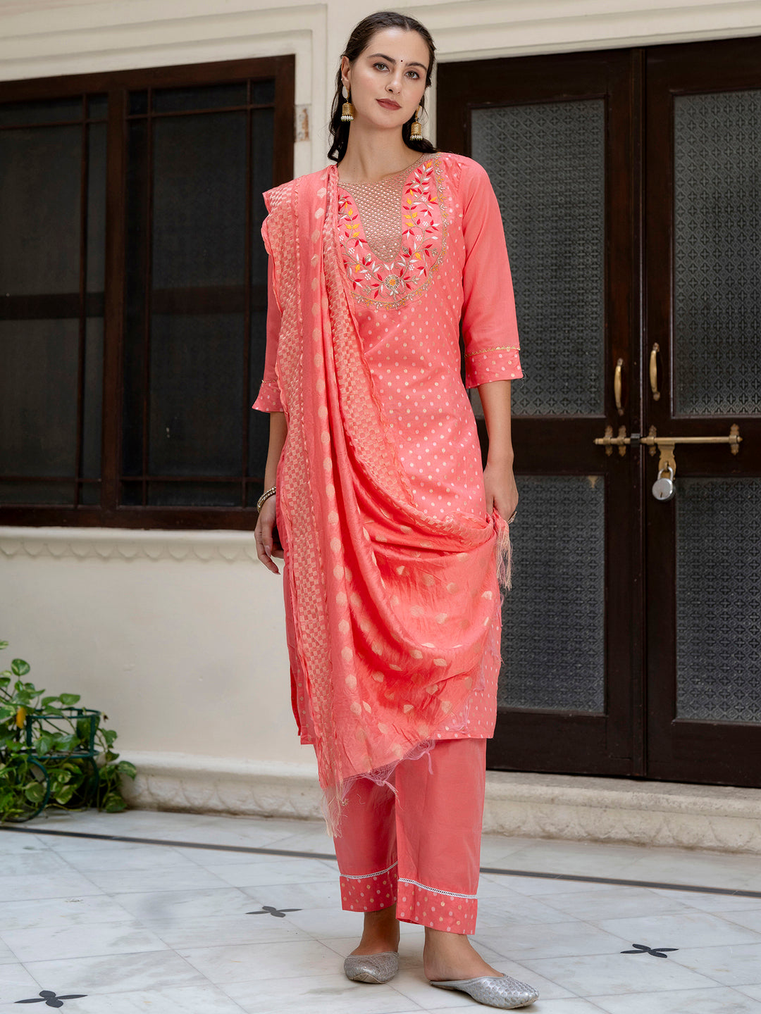 Varnika Chanderi Silk Kurta Set: Coding Embroidery, Party Wear Elegance - FitVibe Fashion