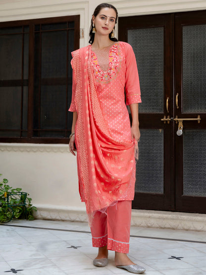 Varnika Chanderi Silk Kurta Set: Coding Embroidery, Party Wear Elegance - FitVibe Fashion
