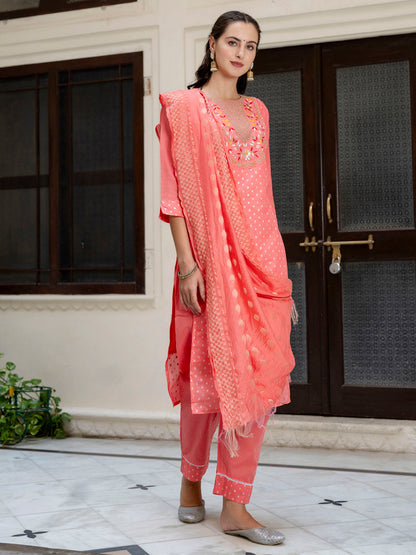 Varnika Chanderi Silk Kurta Set: Coding Embroidery, Party Wear Elegance - FitVibe Fashion