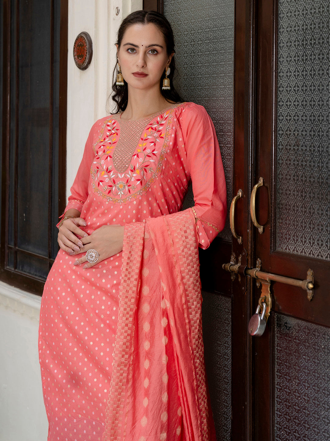 Varnika Chanderi Silk Kurta Set: Coding Embroidery, Party Wear Elegance - FitVibe Fashion