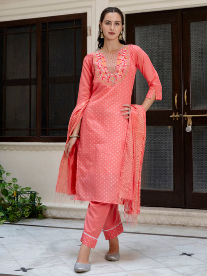 Varnika Chanderi Silk Kurta Set: Coding Embroidery, Party Wear Elegance - FitVibe Fashion
