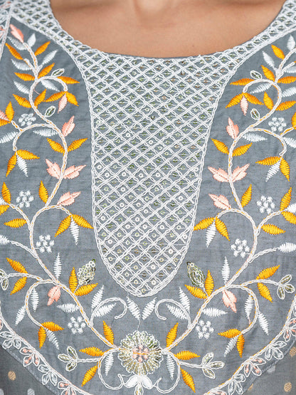 Varnika Chanderi Silk Kurta Set: Coding Embroidery, Party Wear Elegance - FitVibe Fashion