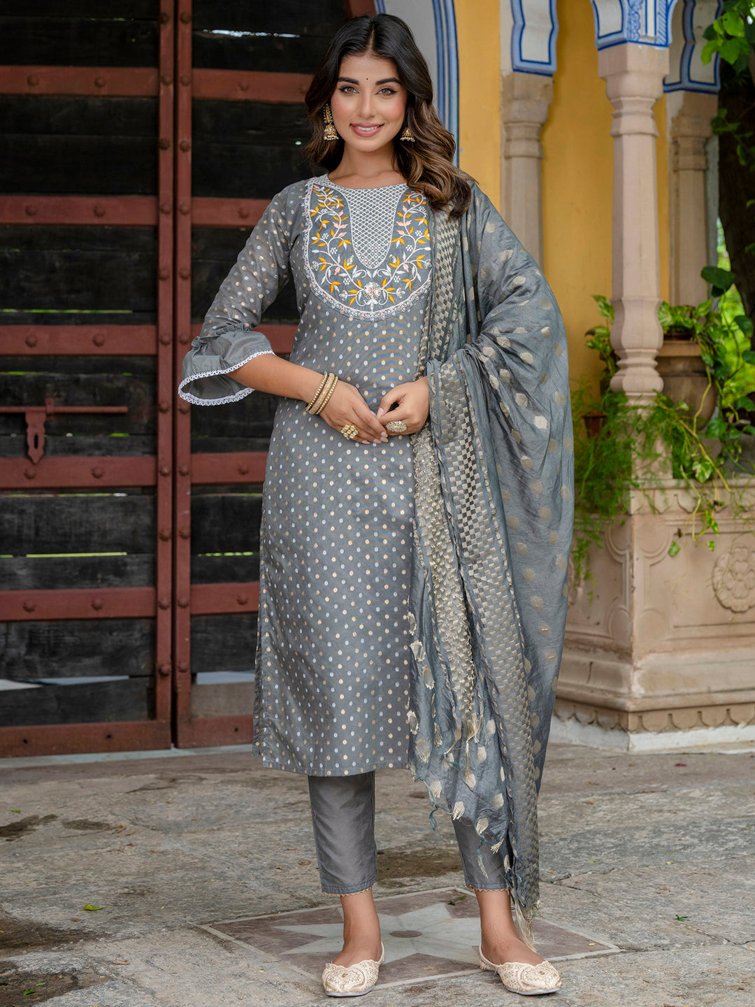 Varnika Chanderi Silk Kurta Set: Coding Embroidery, Party Wear Elegance - FitVibe Fashion