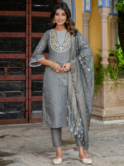 Varnika Chanderi Silk Kurta Set: Coding Embroidery, Party Wear Elegance - FitVibe Fashion