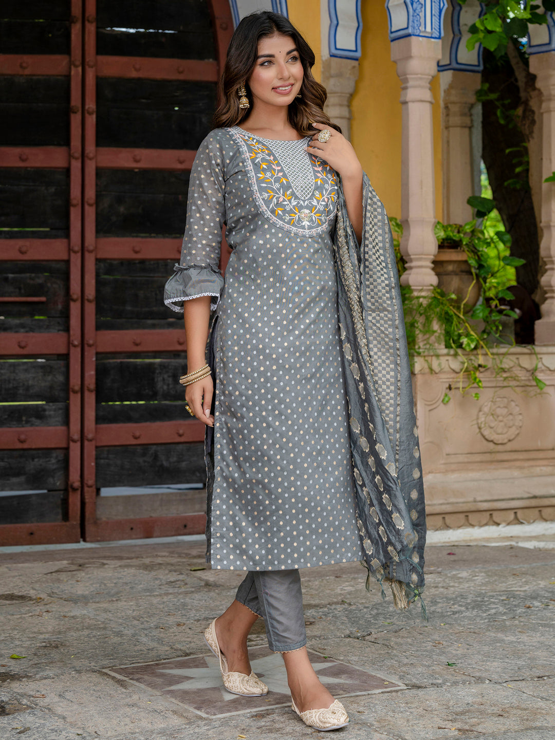 Varnika Chanderi Silk Kurta Set: Coding Embroidery, Party Wear Elegance - FitVibe Fashion