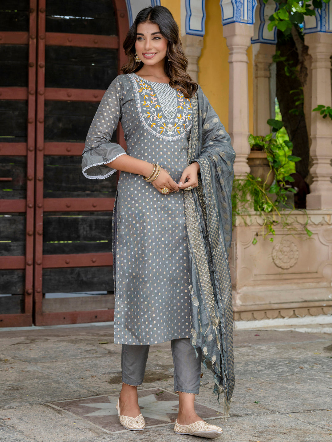 Varnika Chanderi Silk Kurta Set: Coding Embroidery, Party Wear Elegance - FitVibe Fashion