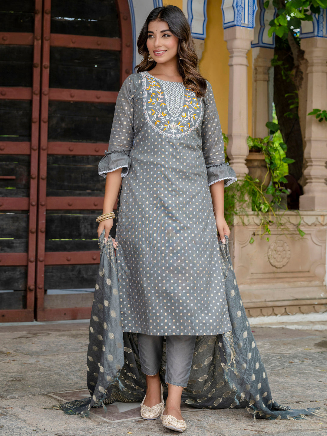 Varnika Chanderi Silk Kurta Set: Coding Embroidery, Party Wear Elegance - FitVibe Fashion