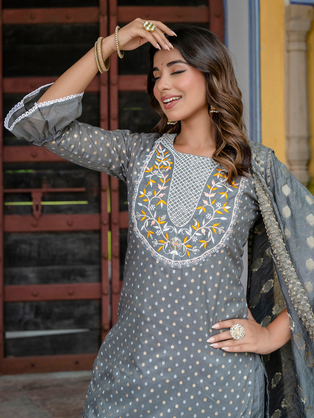 Varnika Chanderi Silk Kurta Set: Coding Embroidery, Party Wear Elegance - FitVibe Fashion