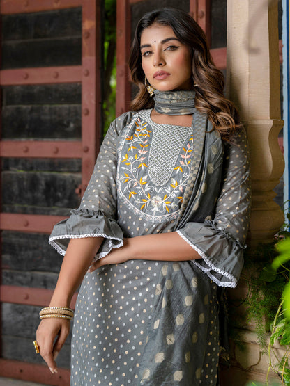 Varnika Chanderi Silk Kurta Set: Coding Embroidery, Party Wear Elegance - FitVibe Fashion