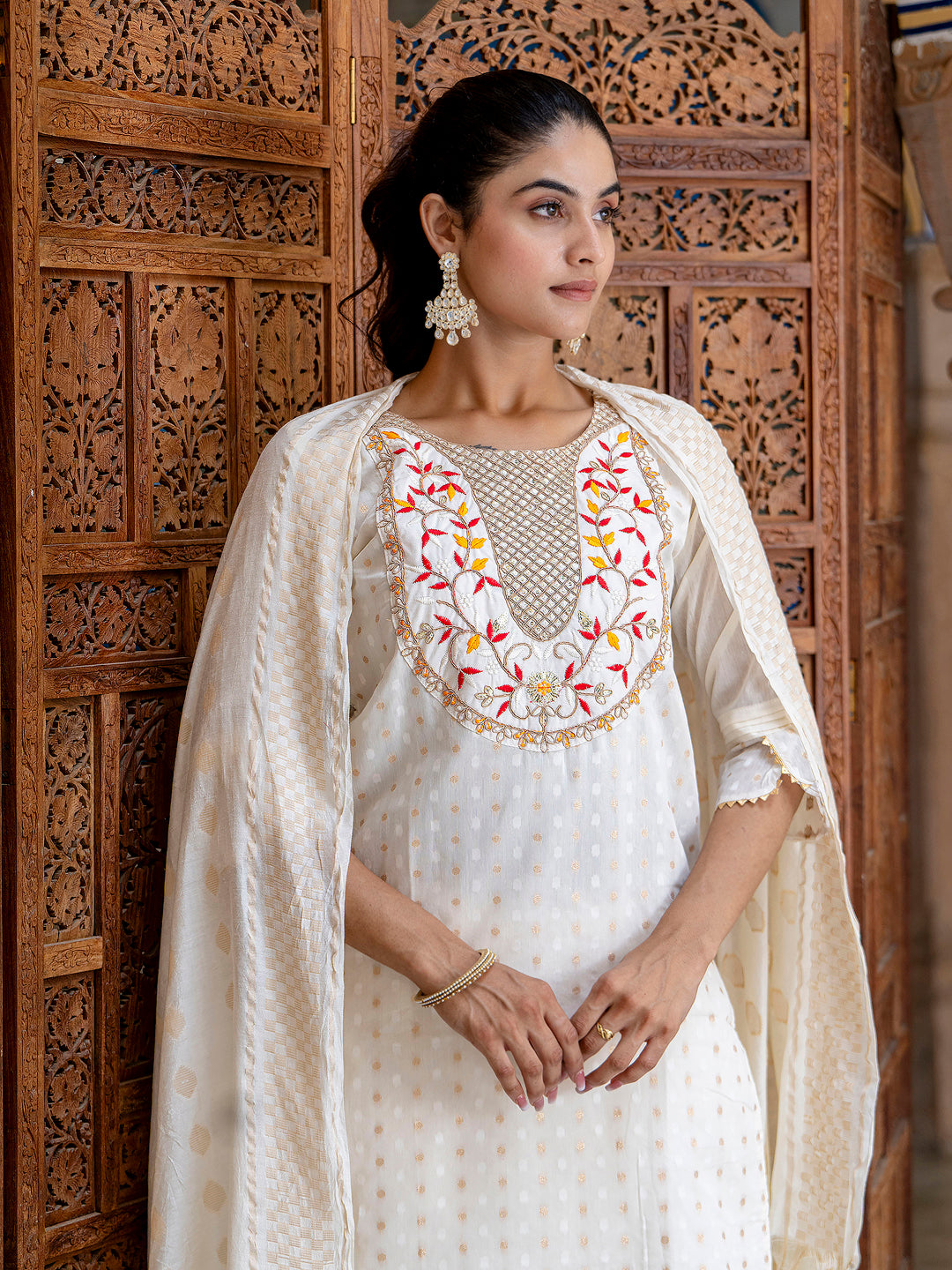 Varnika Chanderi Silk Kurta Set: Coding Embroidery, Party Wear Elegance - FitVibe Fashion