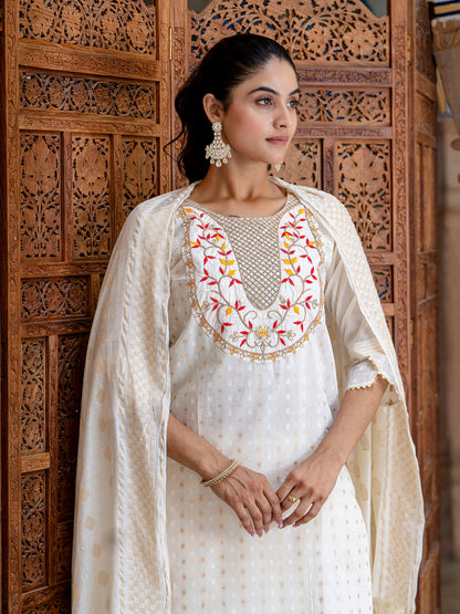 Varnika Chanderi Silk Kurta Set: Coding Embroidery, Party Wear Elegance - FitVibe Fashion