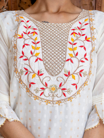 Varnika Chanderi Silk Kurta Set: Coding Embroidery, Party Wear Elegance - FitVibe Fashion