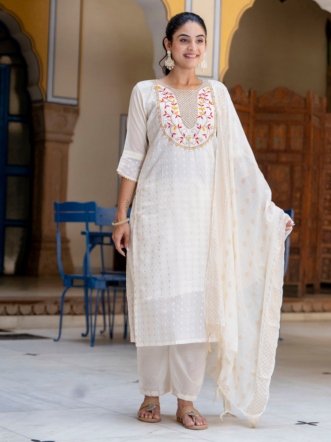 Varnika Chanderi Silk Kurta Set: Coding Embroidery, Party Wear Elegance - FitVibe Fashion