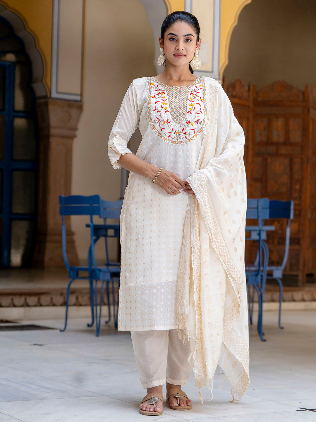 Varnika Chanderi Silk Kurta Set: Coding Embroidery, Party Wear Elegance - FitVibe Fashion
