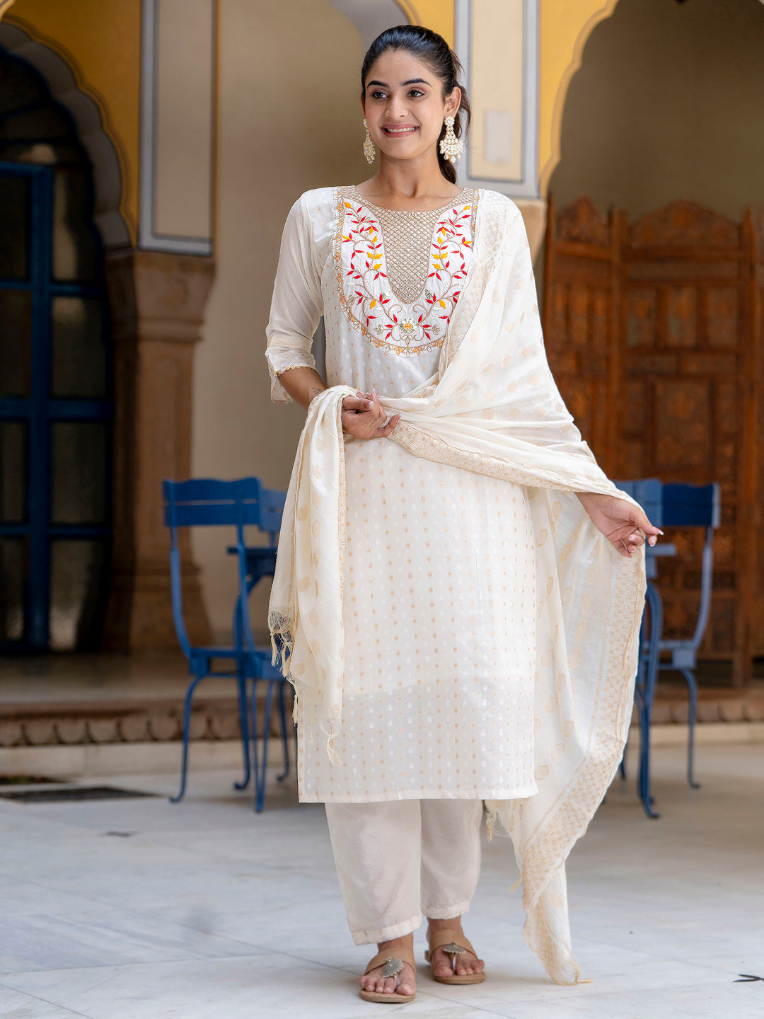 Varnika Chanderi Silk Kurta Set: Coding Embroidery, Party Wear Elegance - FitVibe Fashion