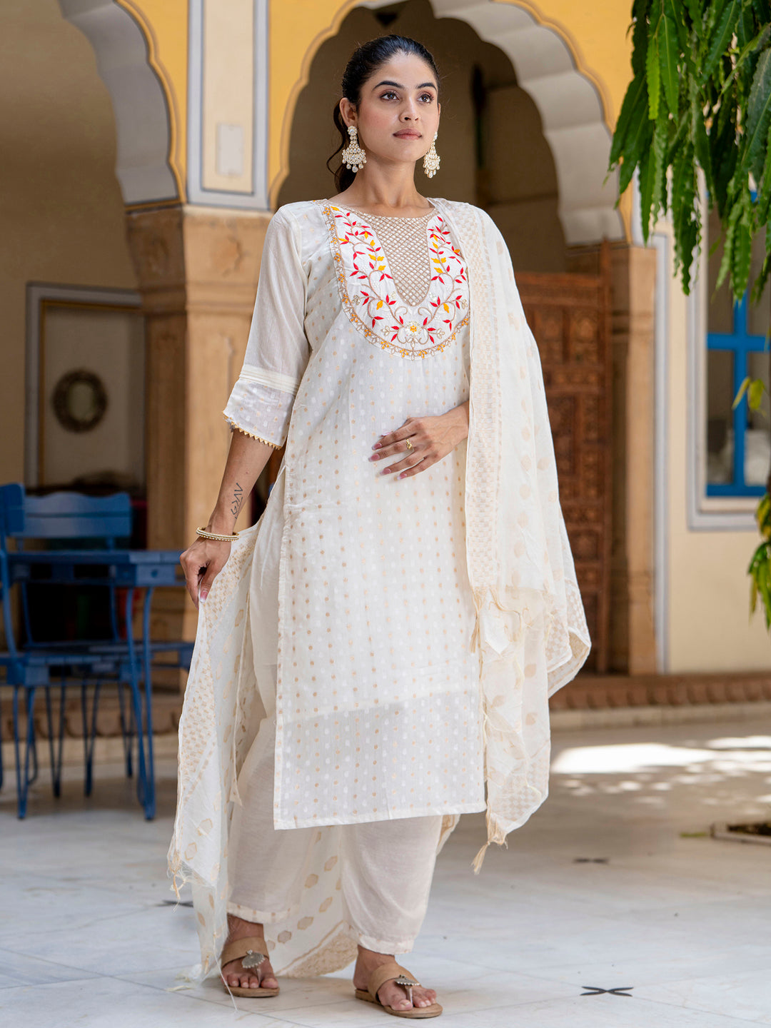 Varnika Chanderi Silk Kurta Set: Coding Embroidery, Party Wear Elegance - FitVibe Fashion