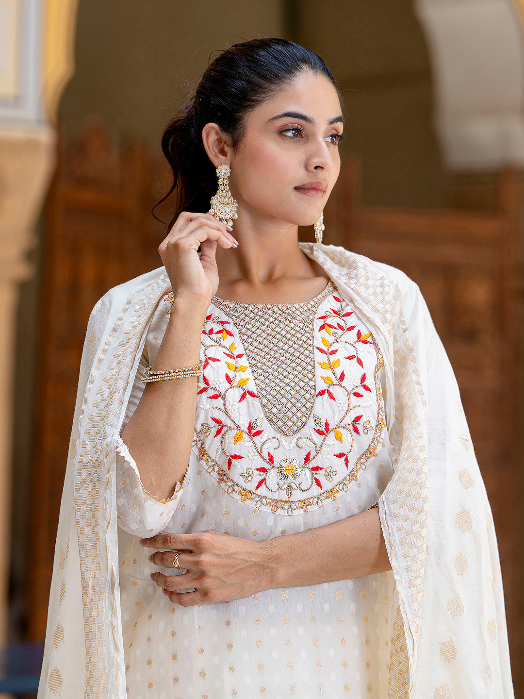 Varnika Chanderi Silk Kurta Set: Coding Embroidery, Party Wear Elegance - FitVibe Fashion