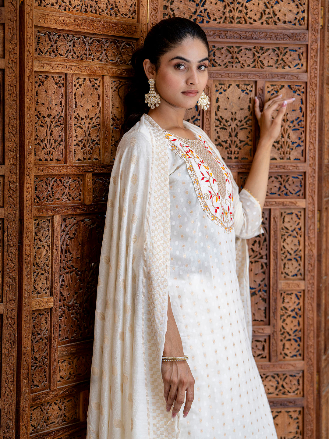 Varnika Chanderi Silk Kurta Set: Coding Embroidery, Party Wear Elegance - FitVibe Fashion