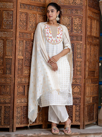 Varnika Chanderi Silk Kurta Set: Coding Embroidery, Party Wear Elegance - FitVibe Fashion