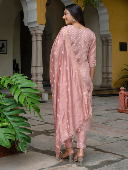 Varnika Chanderi Silk Kurta Set: Coding Embroidery, Party Wear Elegance - FitVibe Fashion
