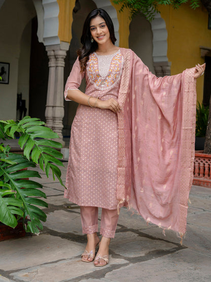 Varnika Chanderi Silk Kurta Set: Coding Embroidery, Party Wear Elegance - FitVibe Fashion