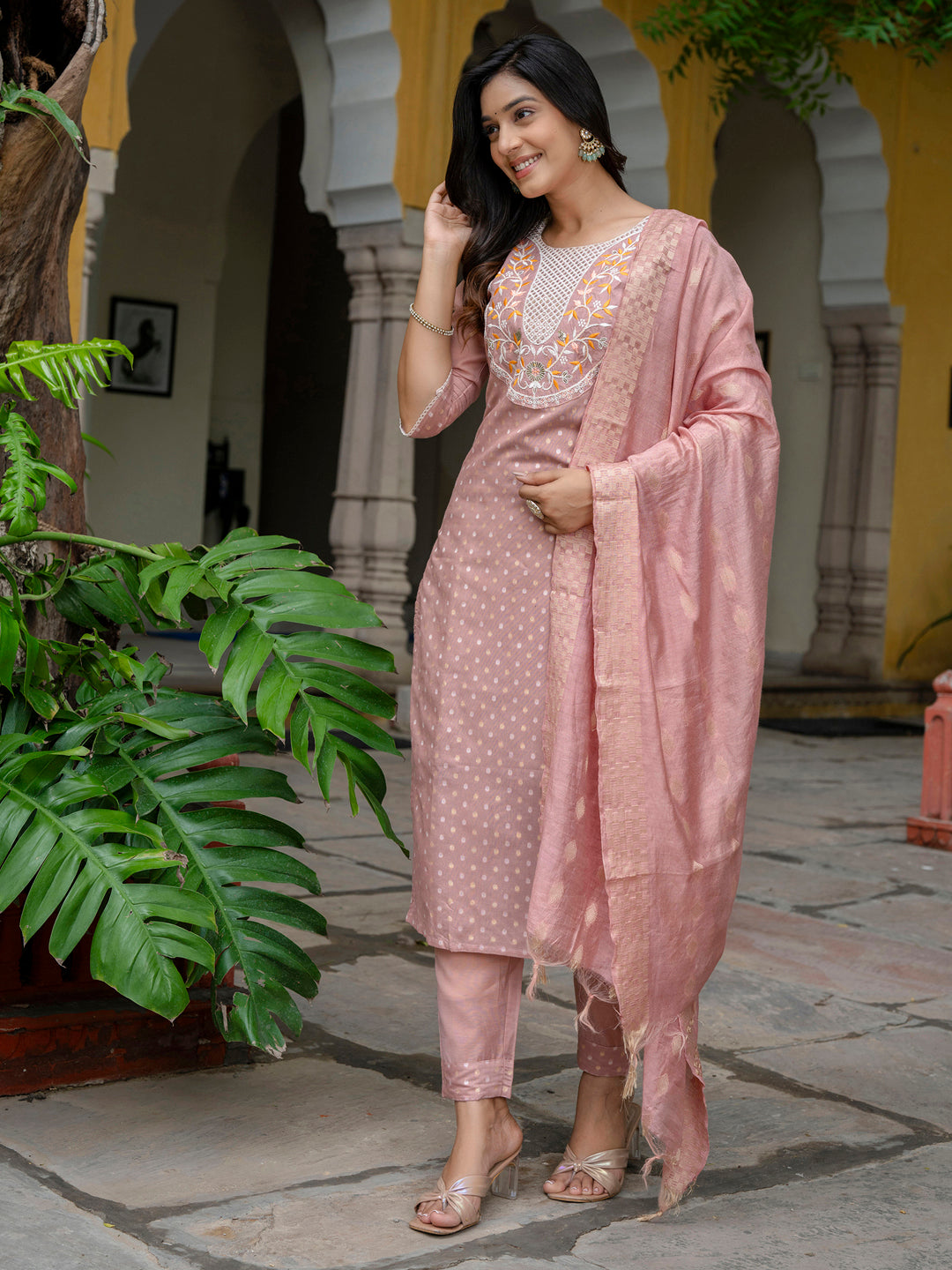 Varnika Chanderi Silk Kurta Set: Coding Embroidery, Party Wear Elegance - FitVibe Fashion