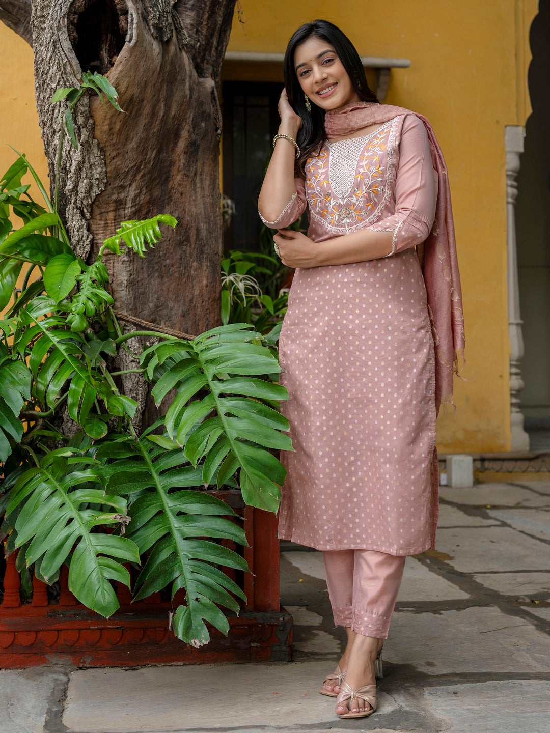 Varnika Chanderi Silk Kurta Set: Coding Embroidery, Party Wear Elegance - FitVibe Fashion