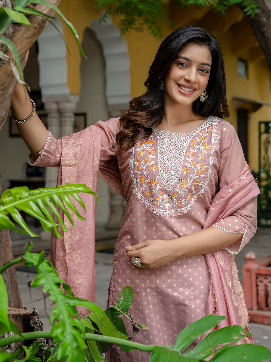 Varnika Chanderi Silk Kurta Set: Coding Embroidery, Party Wear Elegance - FitVibe Fashion