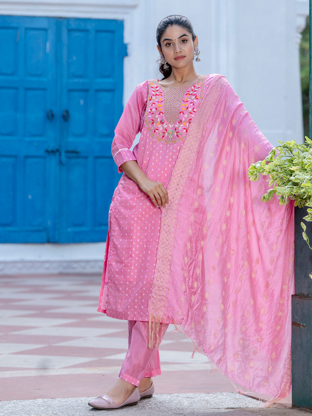 Varnika Chanderi Silk Kurta Set: Coding Embroidery, Party Wear Elegance - FitVibe Fashion