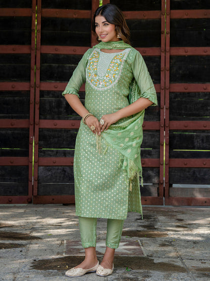 Varnika Chanderi Silk Kurta Set: Coding Embroidery, Party Wear Elegance - FitVibe Fashion