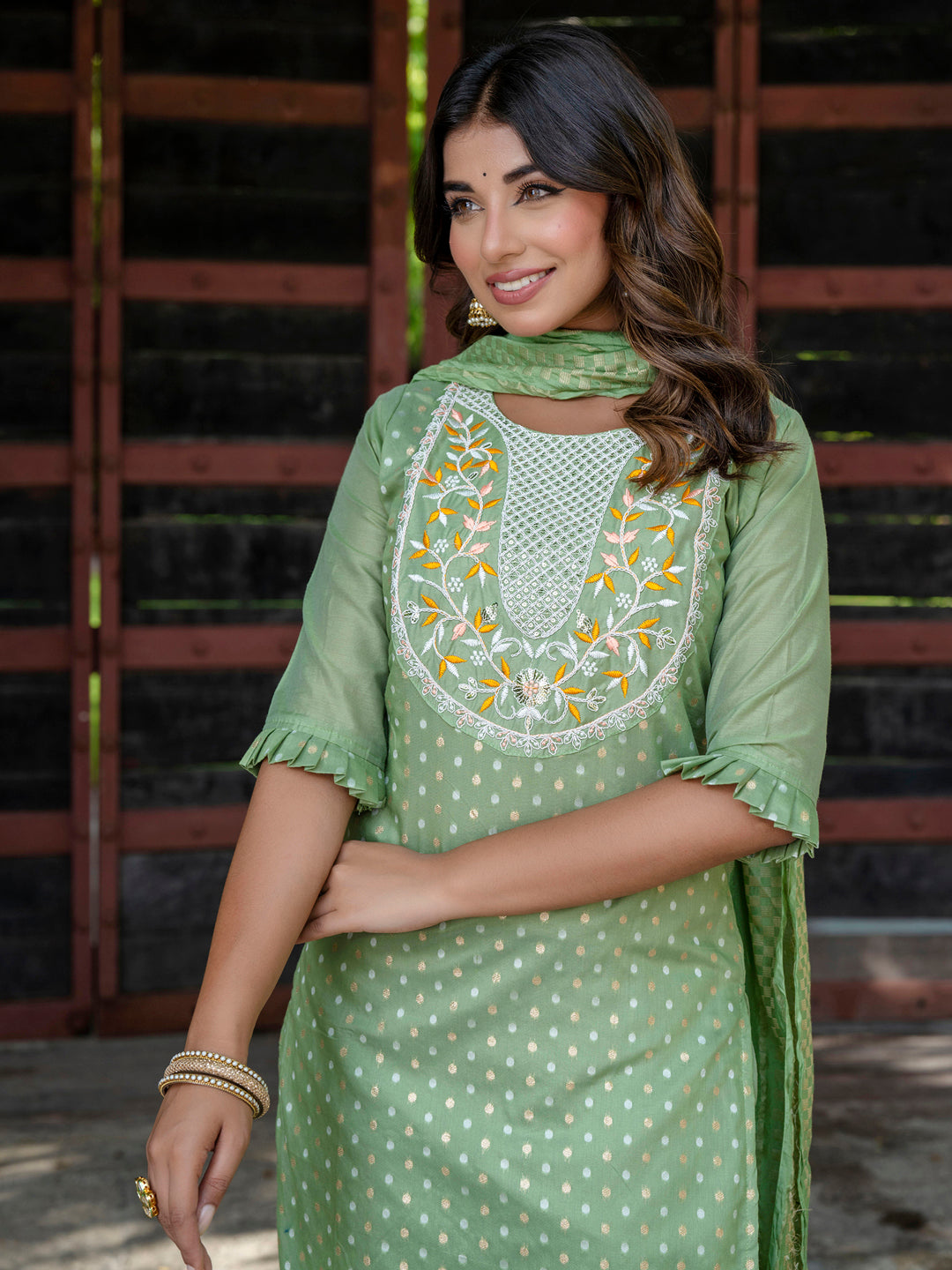Varnika Chanderi Silk Kurta Set: Coding Embroidery, Party Wear Elegance - FitVibe Fashion