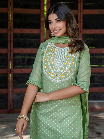 Varnika Chanderi Silk Kurta Set: Coding Embroidery, Party Wear Elegance - FitVibe Fashion