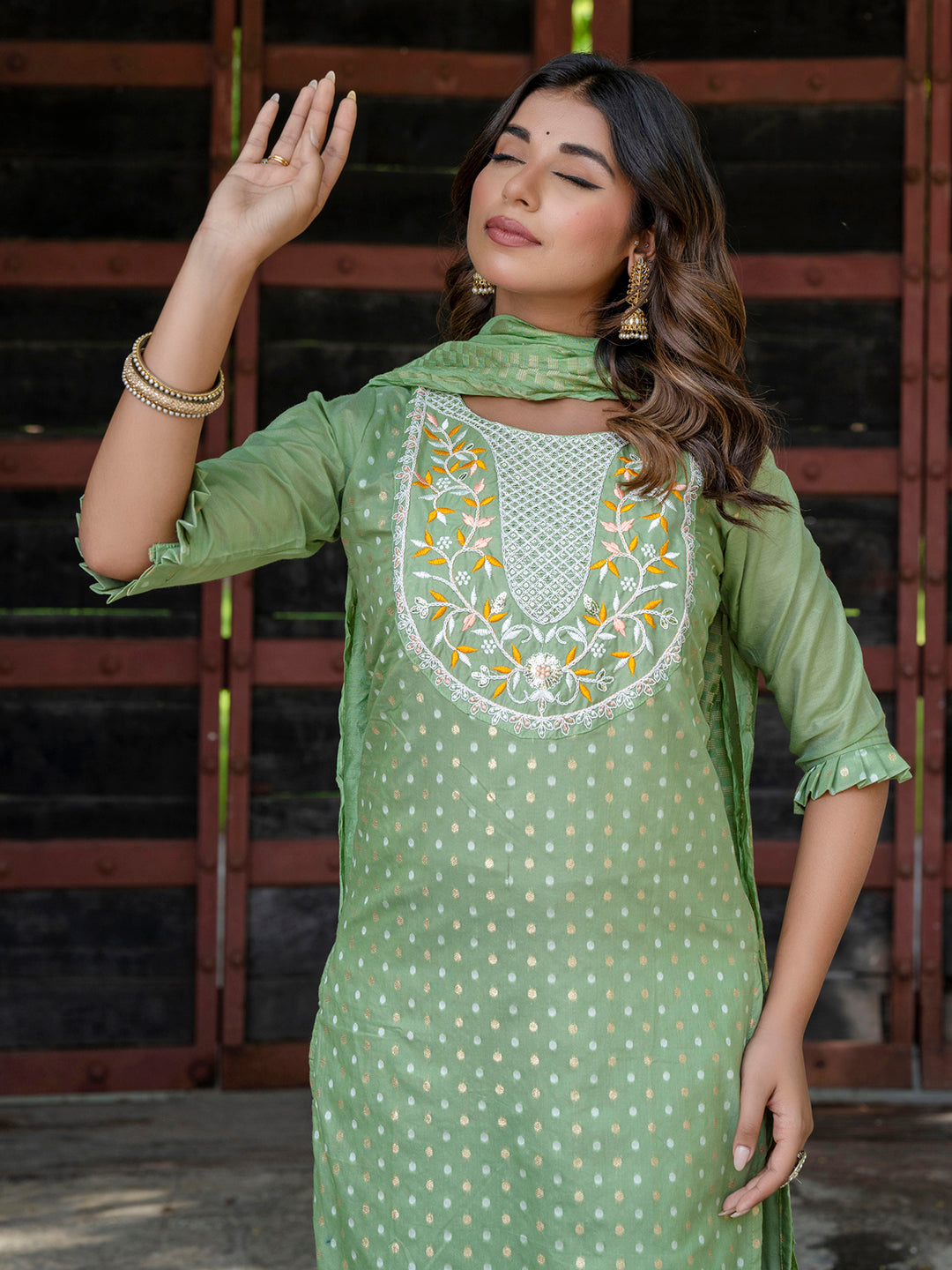 Varnika Chanderi Silk Kurta Set: Coding Embroidery, Party Wear Elegance - FitVibe Fashion