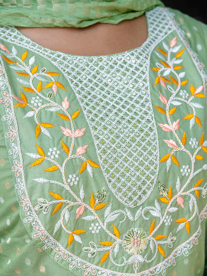 Varnika Chanderi Silk Kurta Set: Coding Embroidery, Party Wear Elegance - FitVibe Fashion