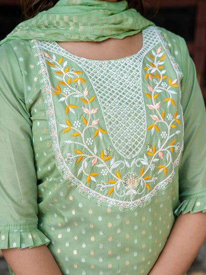 Varnika Chanderi Silk Kurta Set: Coding Embroidery, Party Wear Elegance - FitVibe Fashion