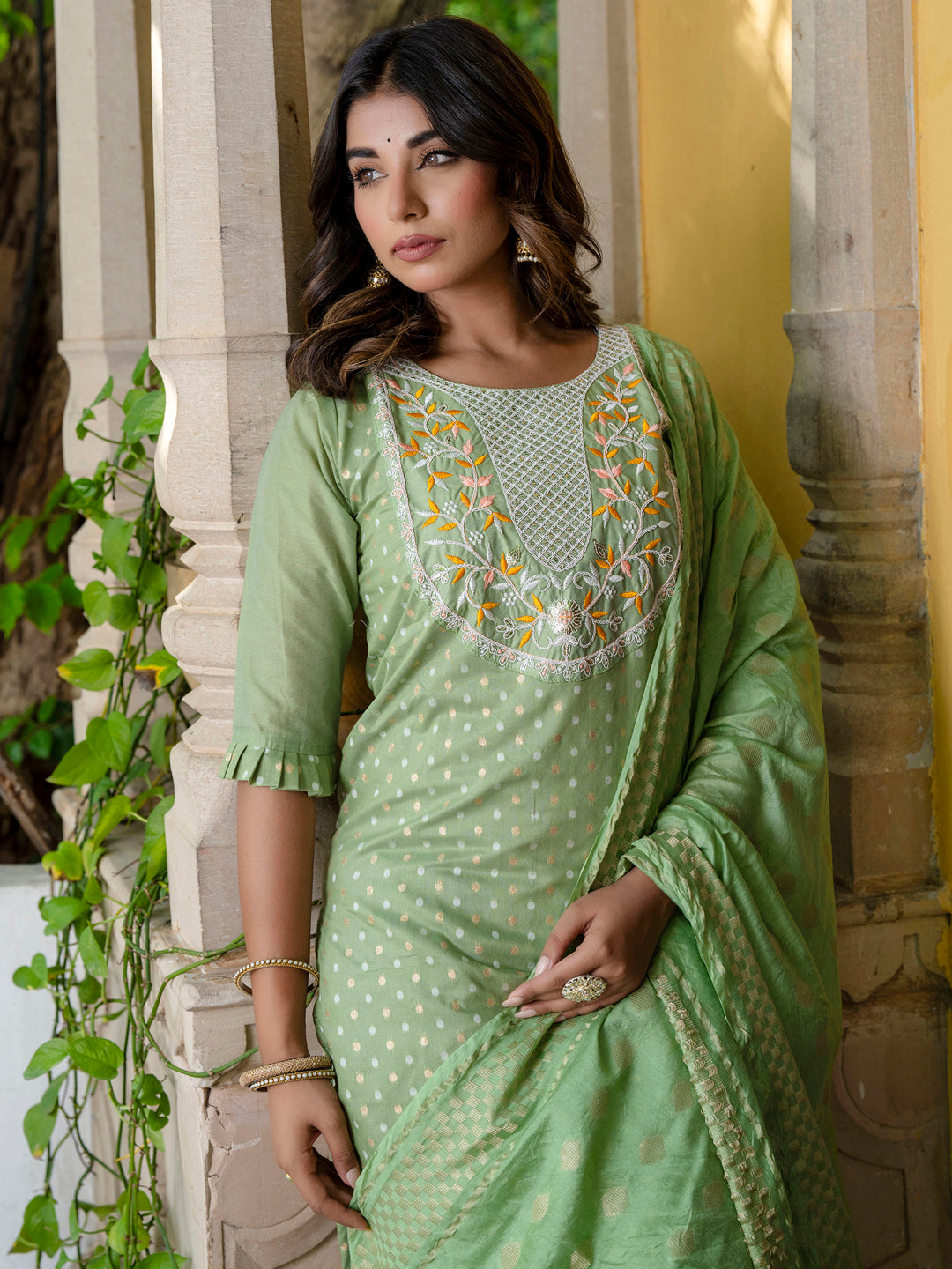 Varnika Chanderi Silk Kurta Set: Coding Embroidery, Party Wear Elegance - FitVibe Fashion