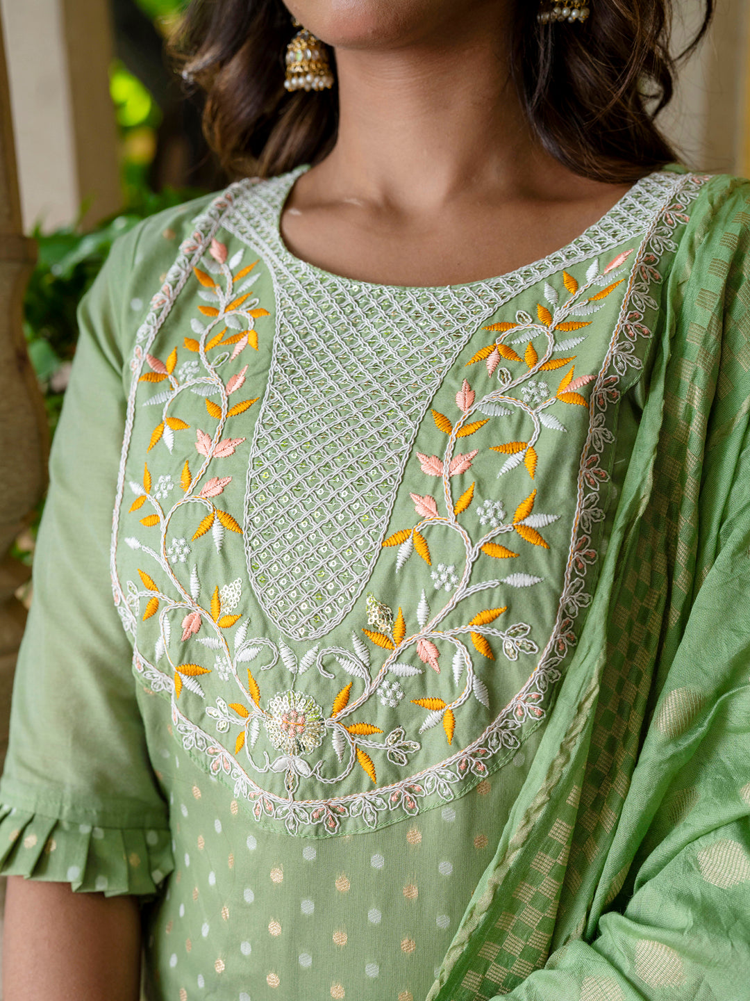 Varnika Chanderi Silk Kurta Set: Coding Embroidery, Party Wear Elegance - FitVibe Fashion