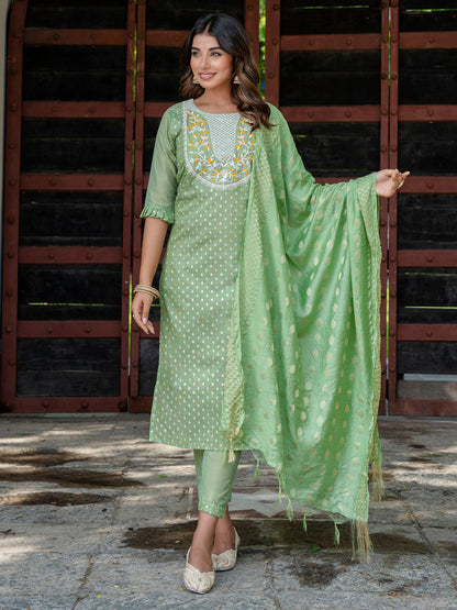 Varnika Chanderi Silk Kurta Set: Coding Embroidery, Party Wear Elegance - FitVibe Fashion